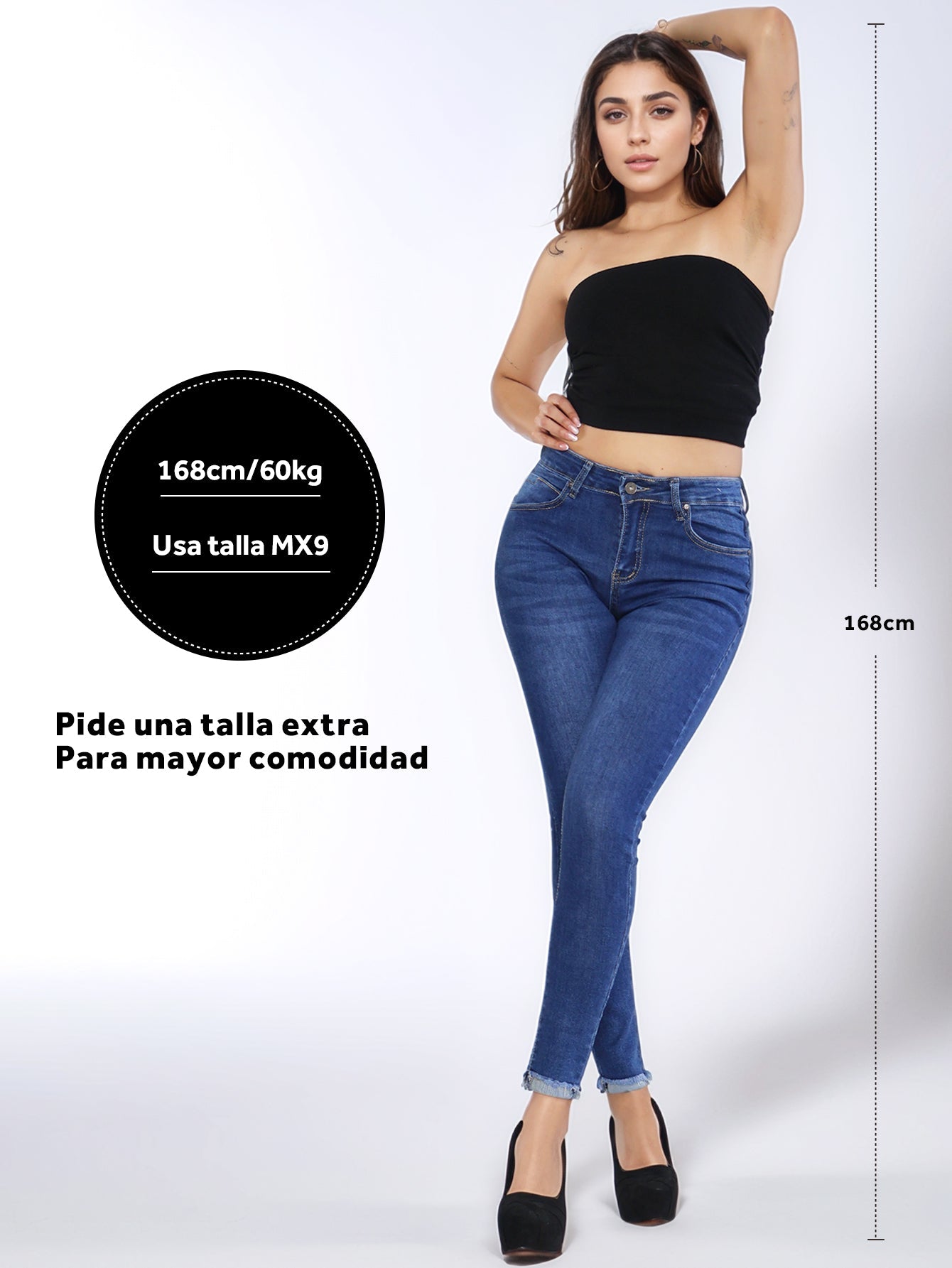 Jeans Ajustados de Mezclilla para Mujer - Tiro Alto, Estilo Pitillo en Azul