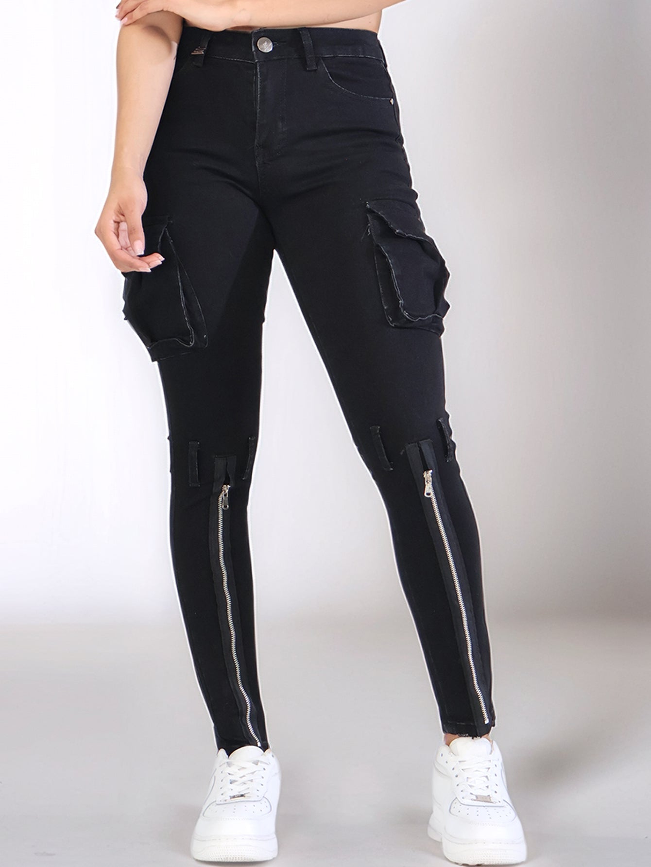 Pantalones Vaqueros Ajustados para Mujer - Casual con Bolsillos y Zippers Únicos